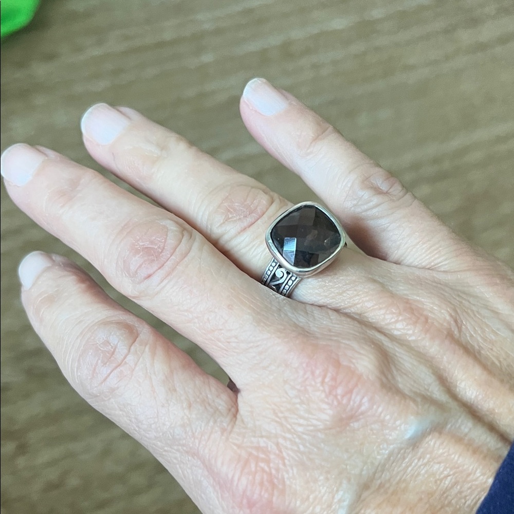 Elegant Silver Ring with Dark Stone BRIGHTON size 6